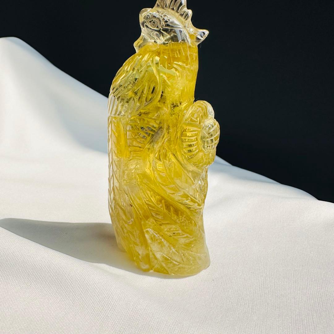 天然石 シトリンの鳳凰　置物　彫り物D.12