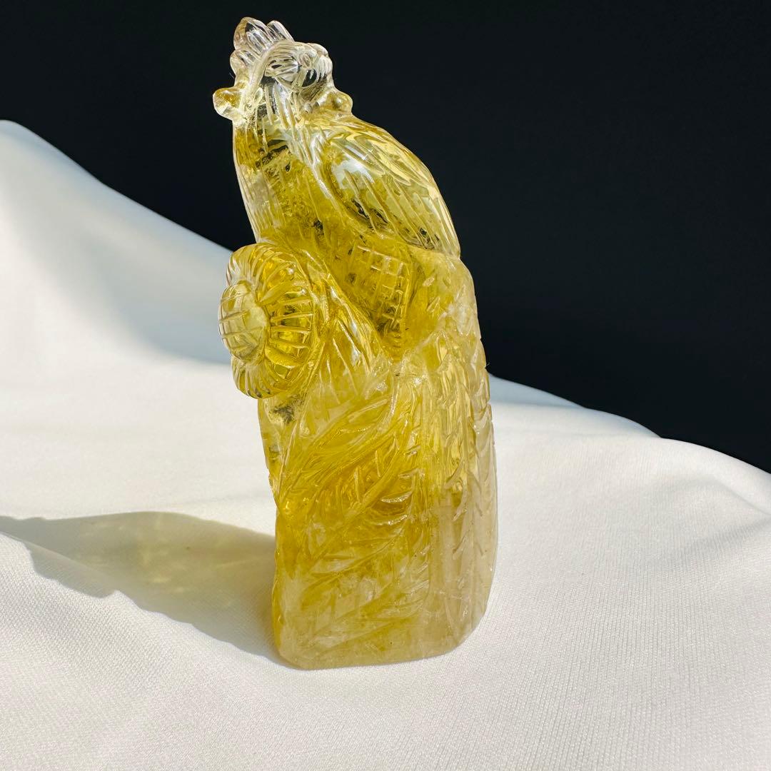 天然石 シトリンの鳳凰　置物　彫り物D.12