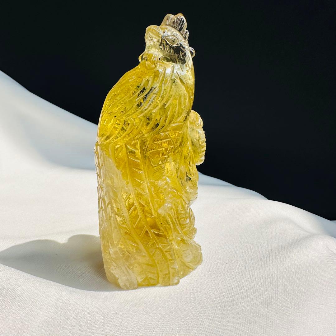 天然石 シトリンの鳳凰　置物　彫り物D.12
