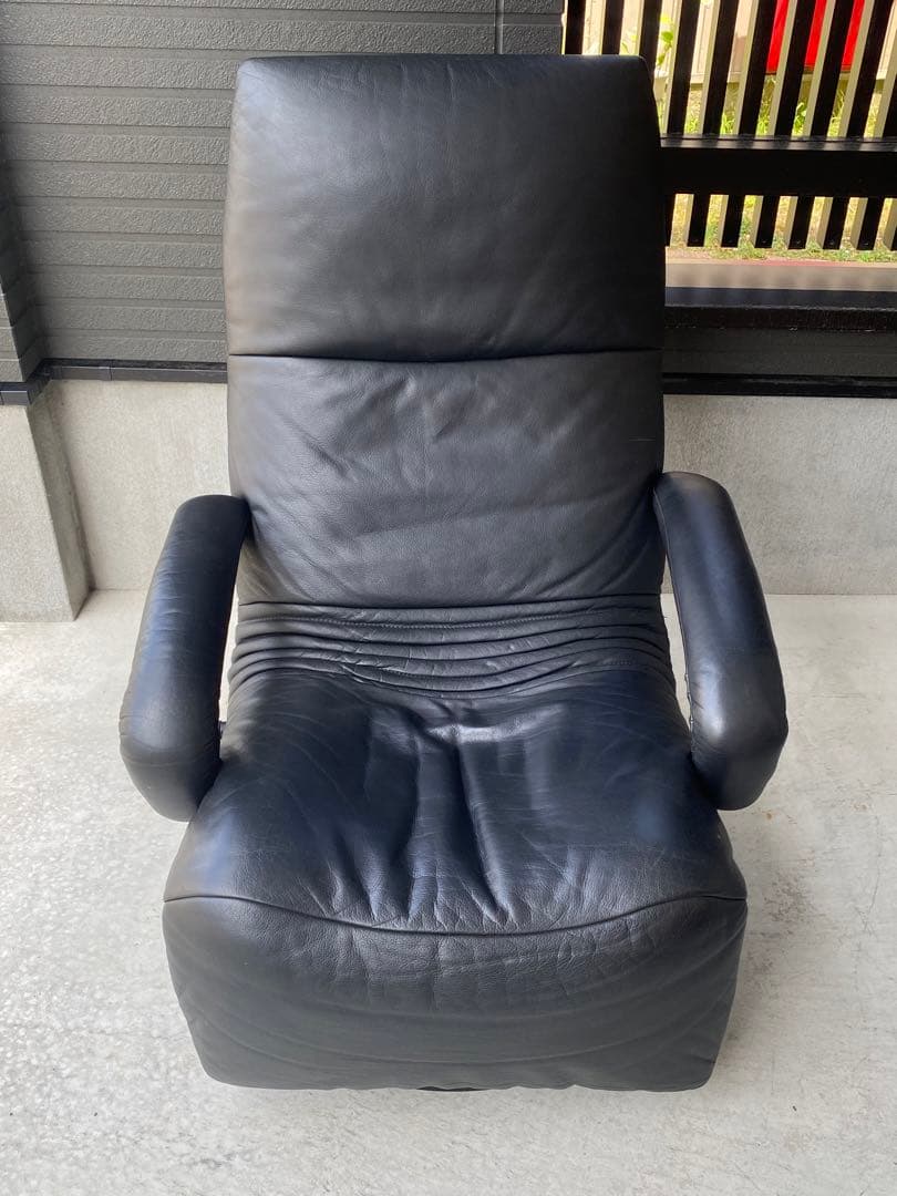 自宅保管品 maruni / マルニ リクライニングチェア 本革 レザー 黒