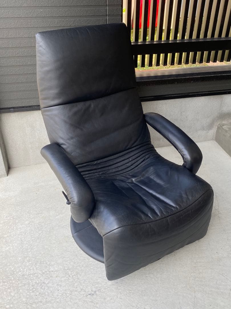 自宅保管品 maruni / マルニ リクライニングチェア 本革 レザー 黒