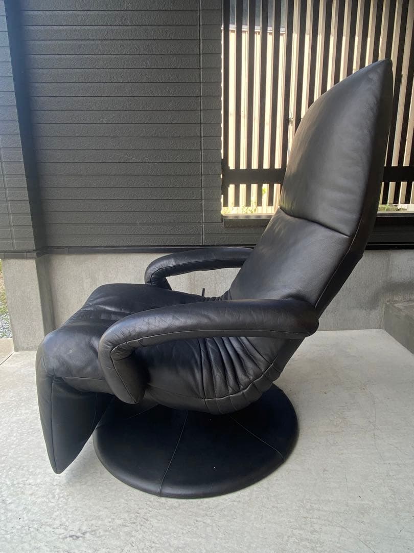 自宅保管品 maruni / マルニ リクライニングチェア 本革 レザー 黒