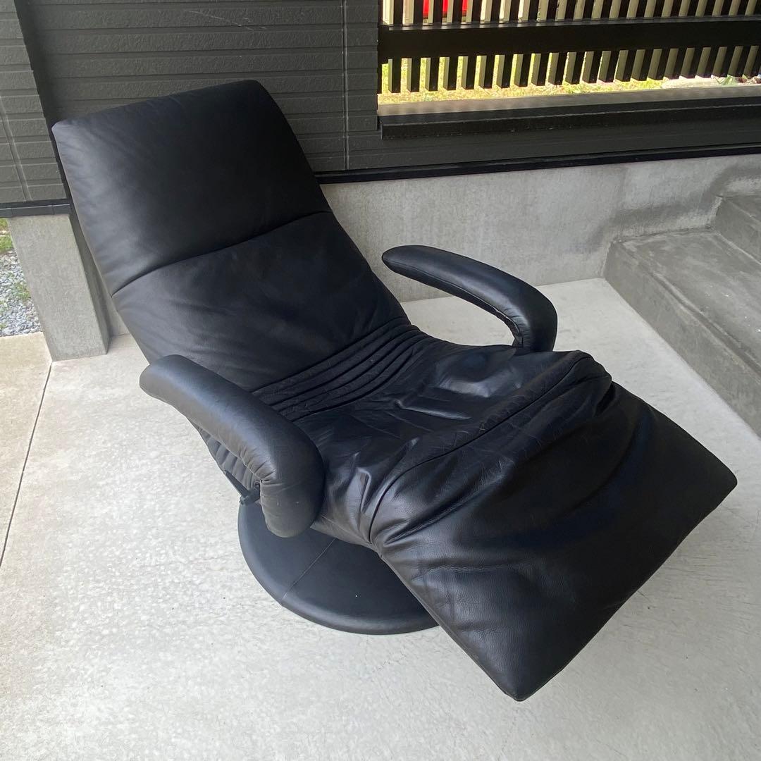 自宅保管品 maruni / マルニ リクライニングチェア 本革 レザー 黒