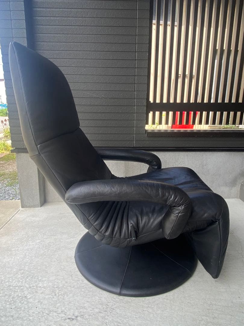 自宅保管品 maruni / マルニ リクライニングチェア 本革 レザー 黒