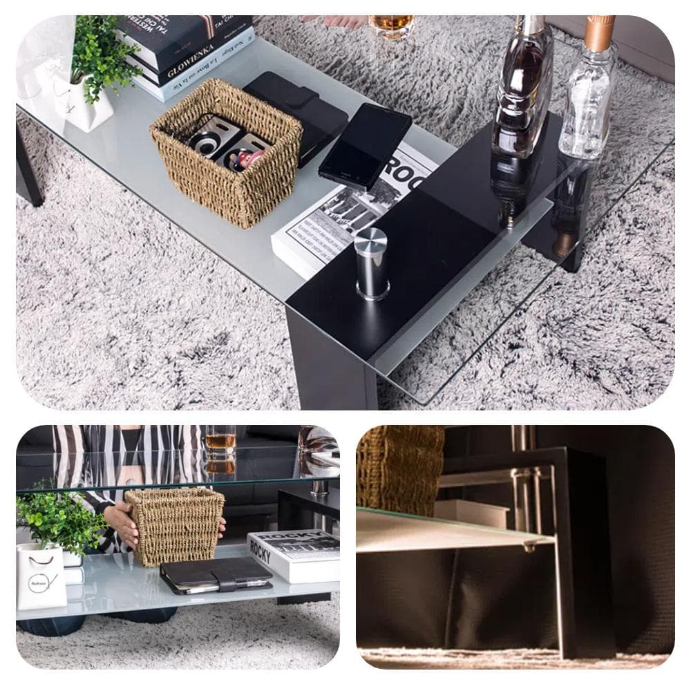 超人気！ガラステーブル コーヒーテーブル 幅88cm Black