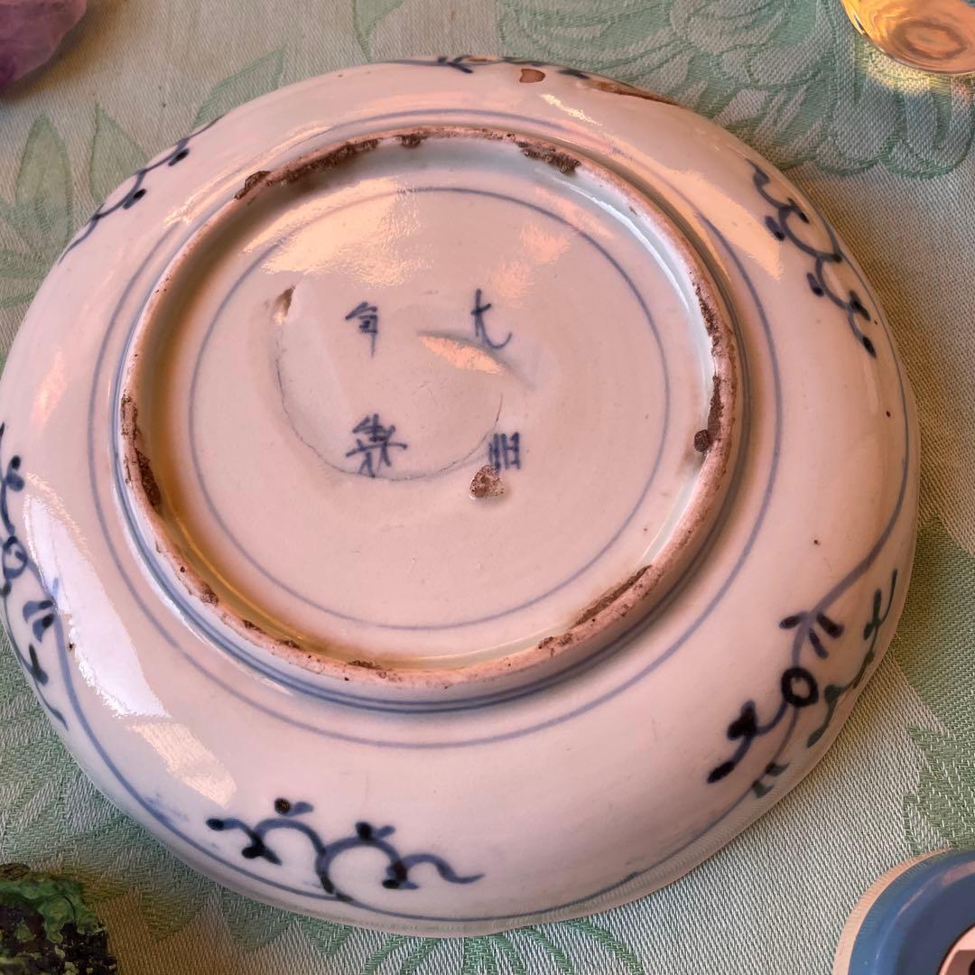 江戸中期　古伊万里　窓絵　染付　輪花型　中皿　7寸皿