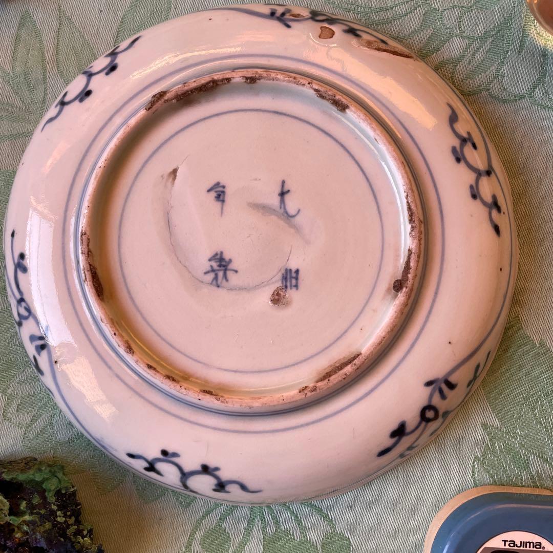 江戸中期　古伊万里　窓絵　染付　輪花型　中皿　7寸皿