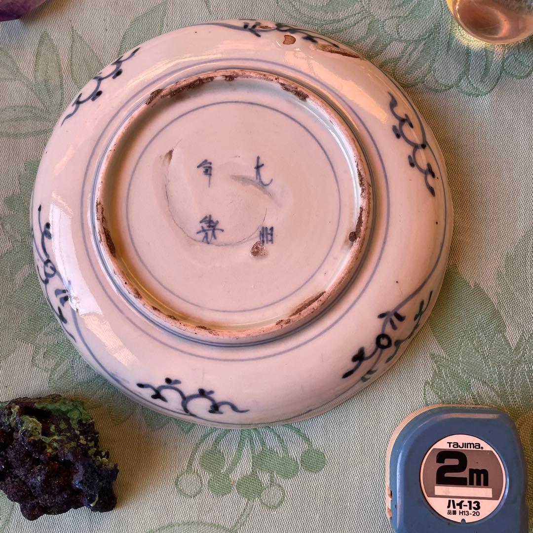 江戸中期　古伊万里　窓絵　染付　輪花型　中皿　7寸皿