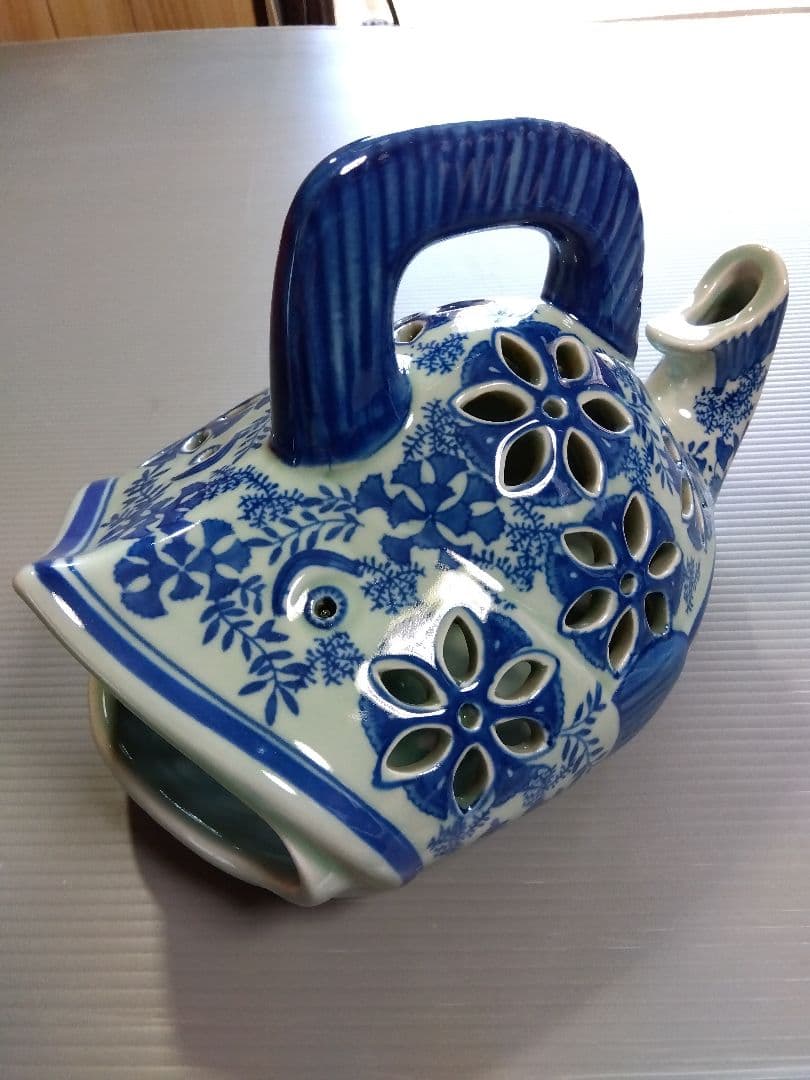 「大魚型の藍染焼き香炉親子」２点セット