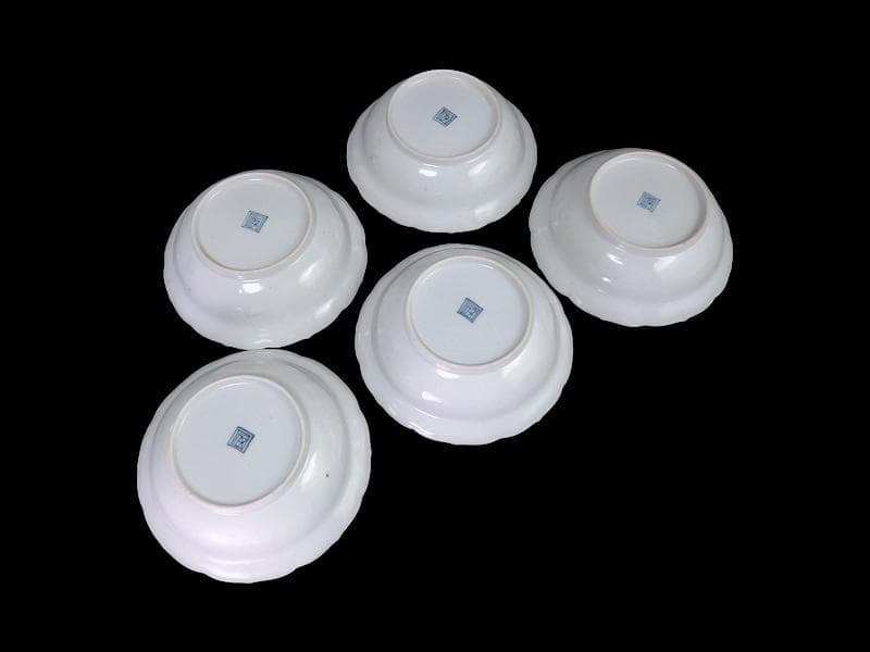 古伊万里　染付　墨弾　桜花に波　楼閣山水図　膾皿　５客　A634AS-CVz