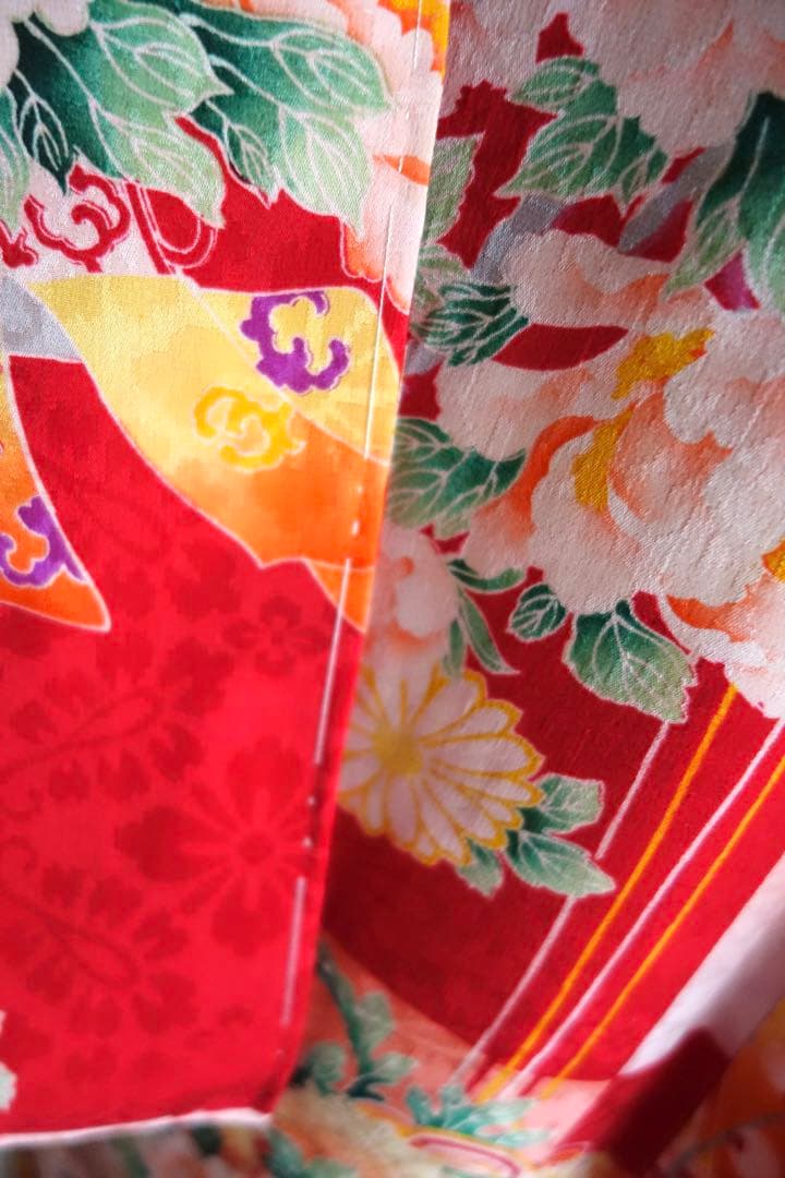 アンティーク四つ身　子ども着物　七五三　お雛祭りに　市松に花薬玉　大正ロマン