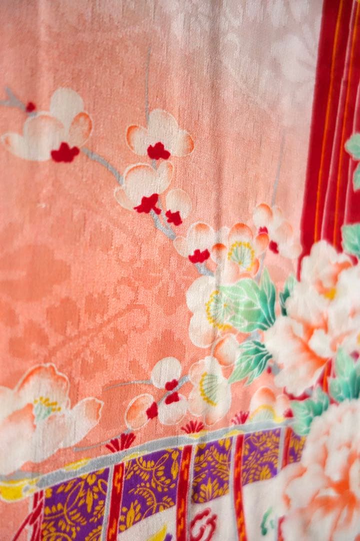 アンティーク四つ身　子ども着物　七五三　お雛祭りに　市松に花薬玉　大正ロマン