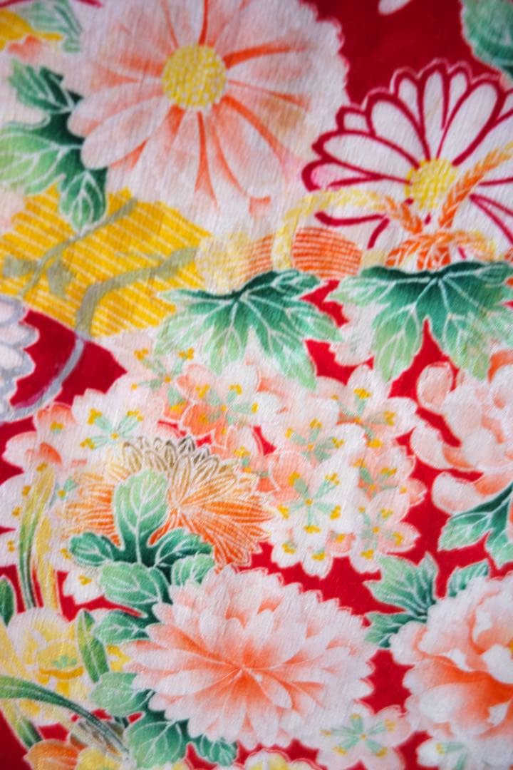 アンティーク四つ身　子ども着物　七五三　お雛祭りに　市松に花薬玉　大正ロマン