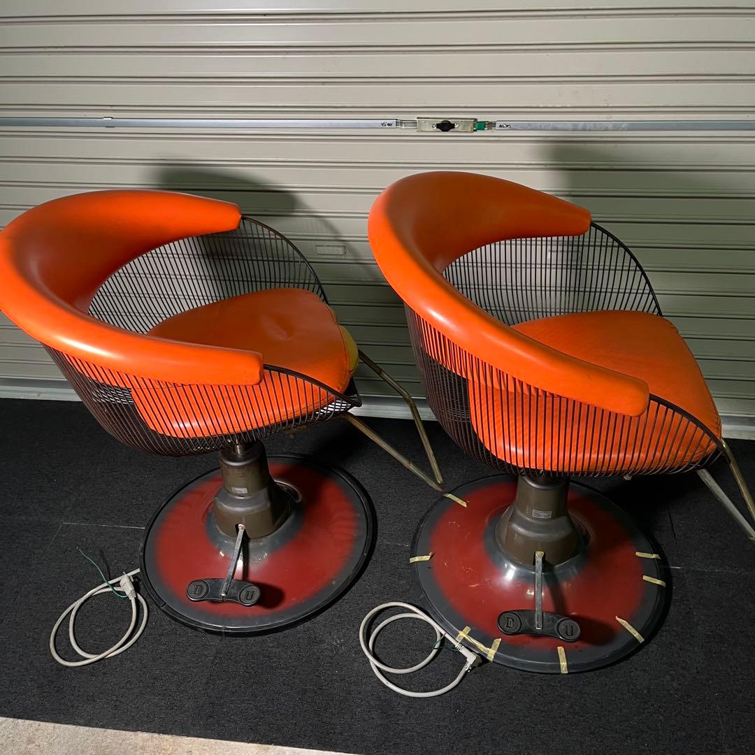 希少　70’s 動作OK バーバーチェア　2脚セット　オレンジ 昭和　レトロ