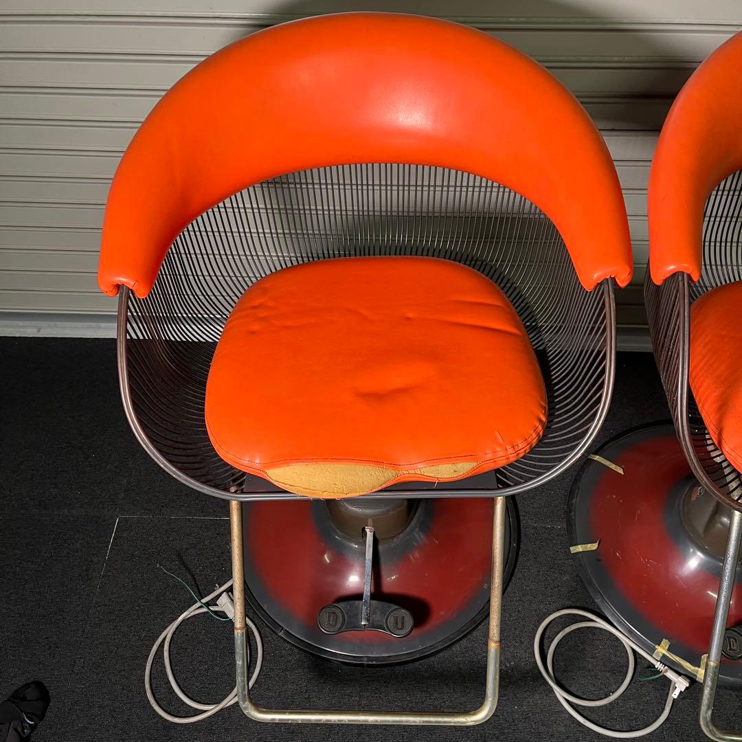 希少　70’s 動作OK バーバーチェア　2脚セット　オレンジ 昭和　レトロ