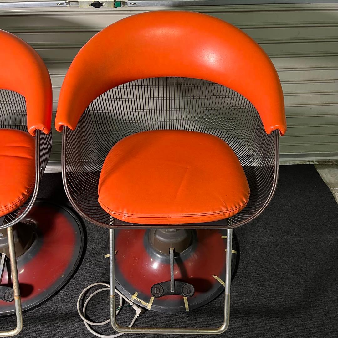 希少　70’s 動作OK バーバーチェア　2脚セット　オレンジ 昭和　レトロ