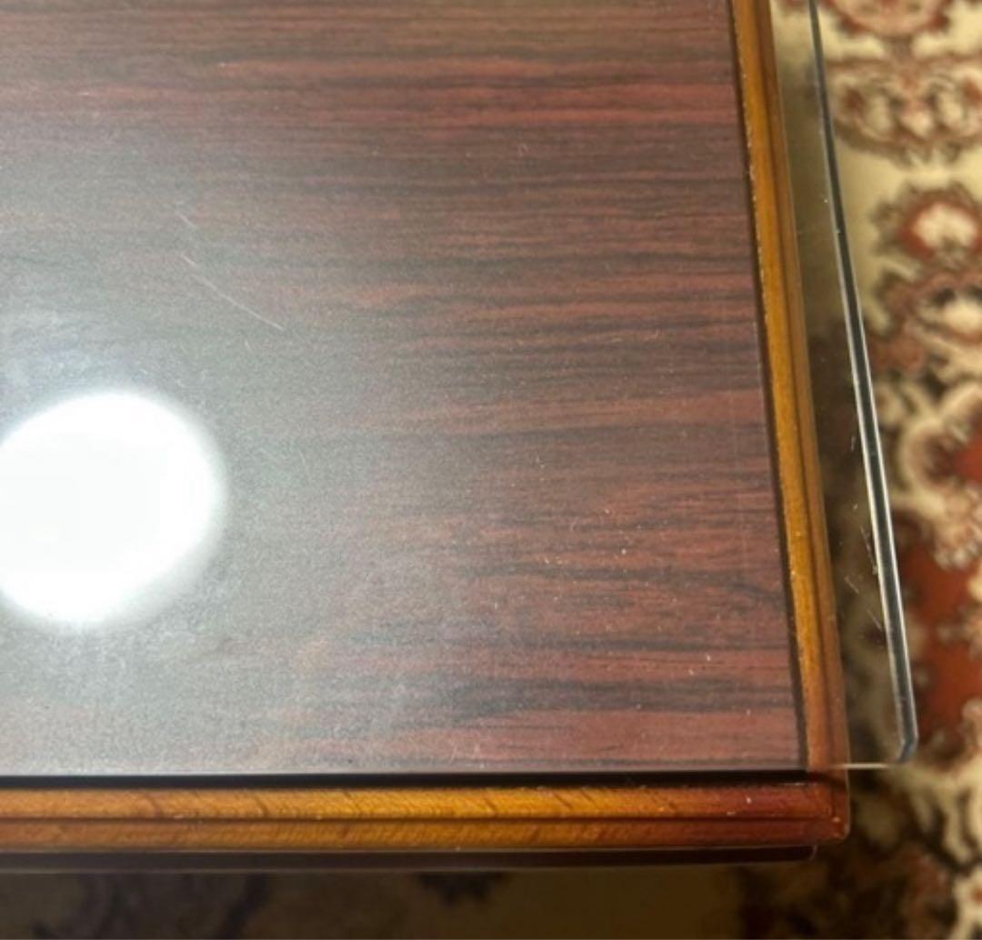 木製 ダークブラウン ガラス付き センターテーブル