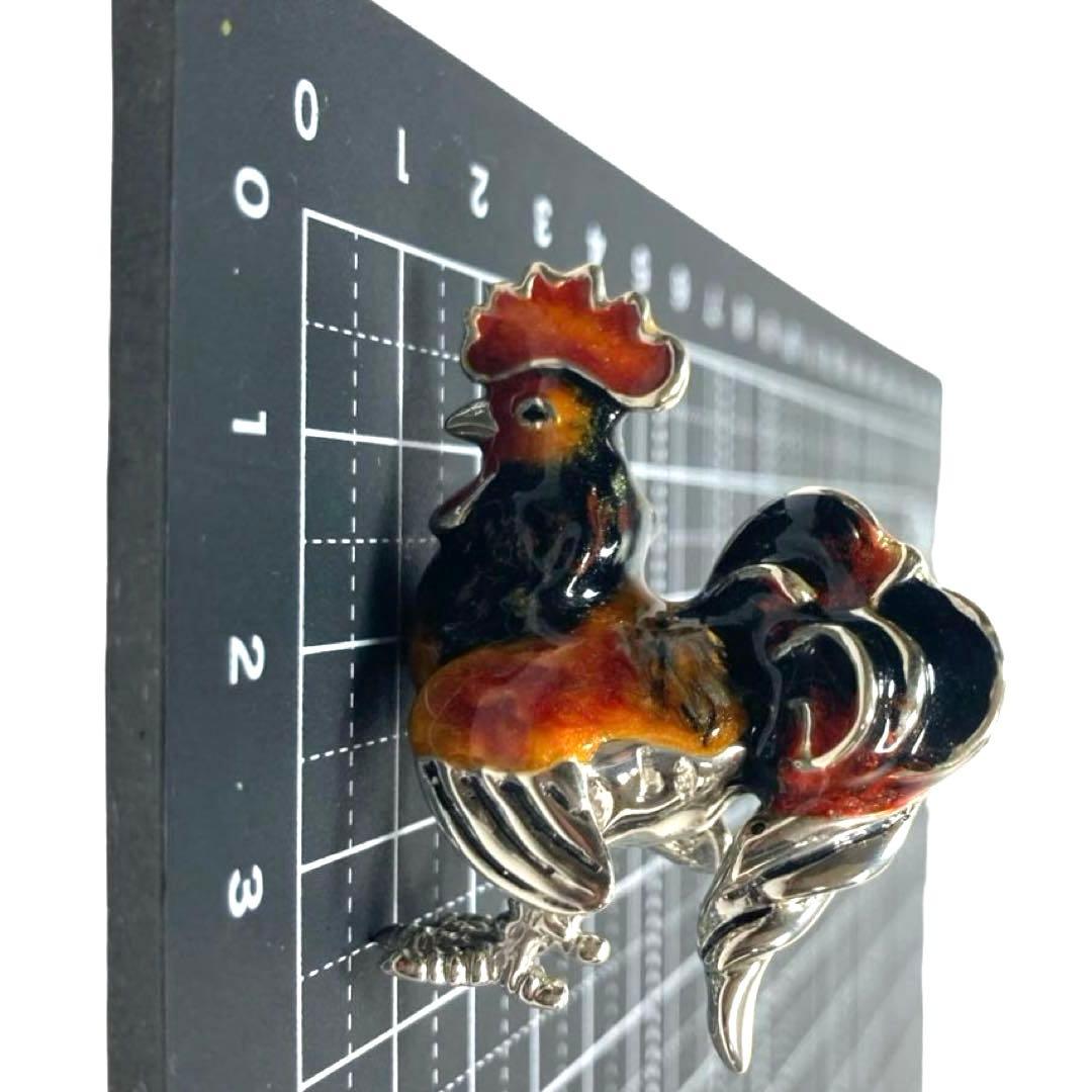 サツルノ　銀細工　SV925　雄鶏　長鳴鳥　フュギュリン　エナメル彩色　伊製