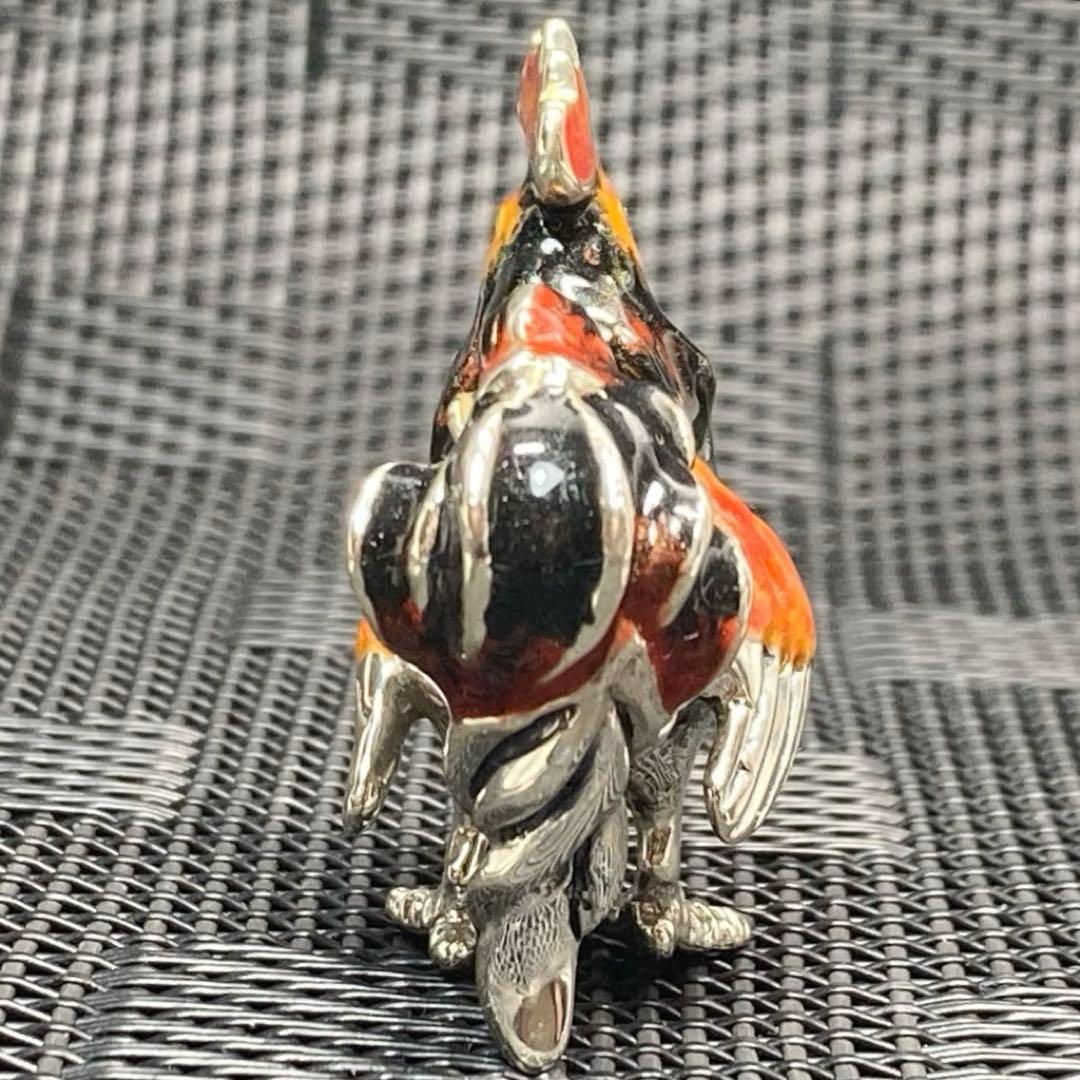 サツルノ　銀細工　SV925　雄鶏　長鳴鳥　フュギュリン　エナメル彩色　伊製