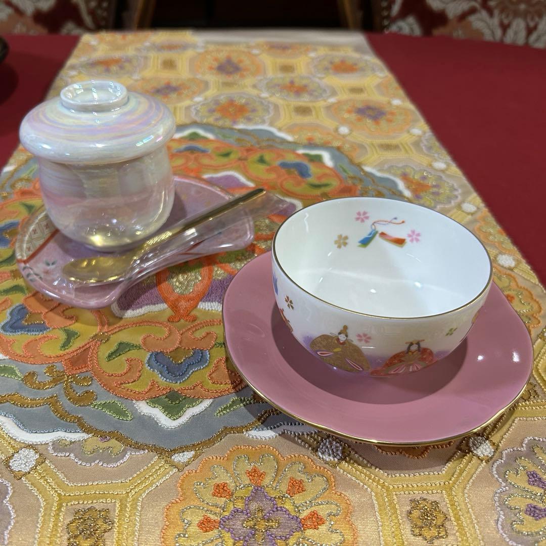 5名様 春お膳 庫山窯お雛様湯呑み茶碗 蓋物など35点 未使用 桜梅