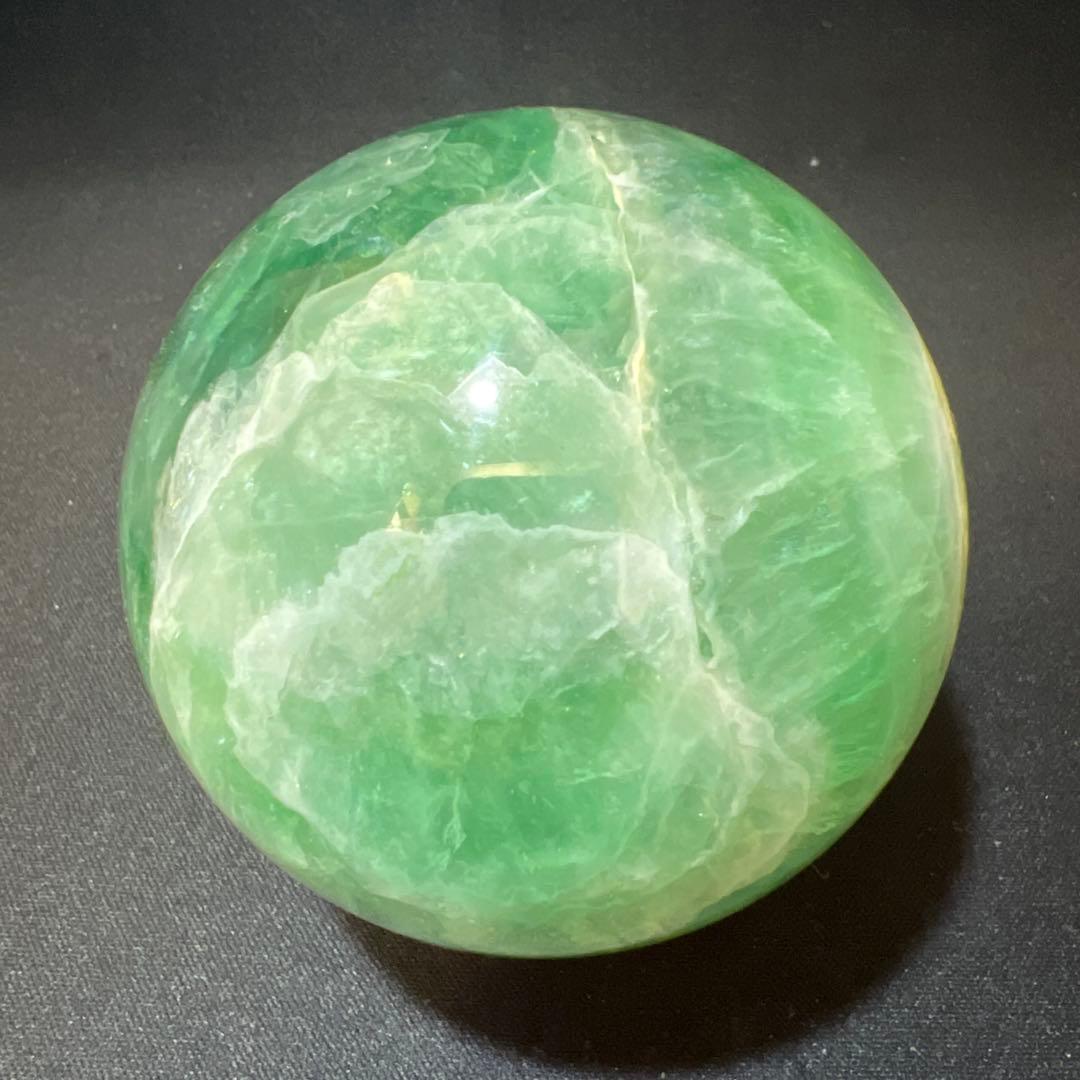 1.2kg/77mm】グリーンフローライト 共生カルサイト スフィア 丸玉