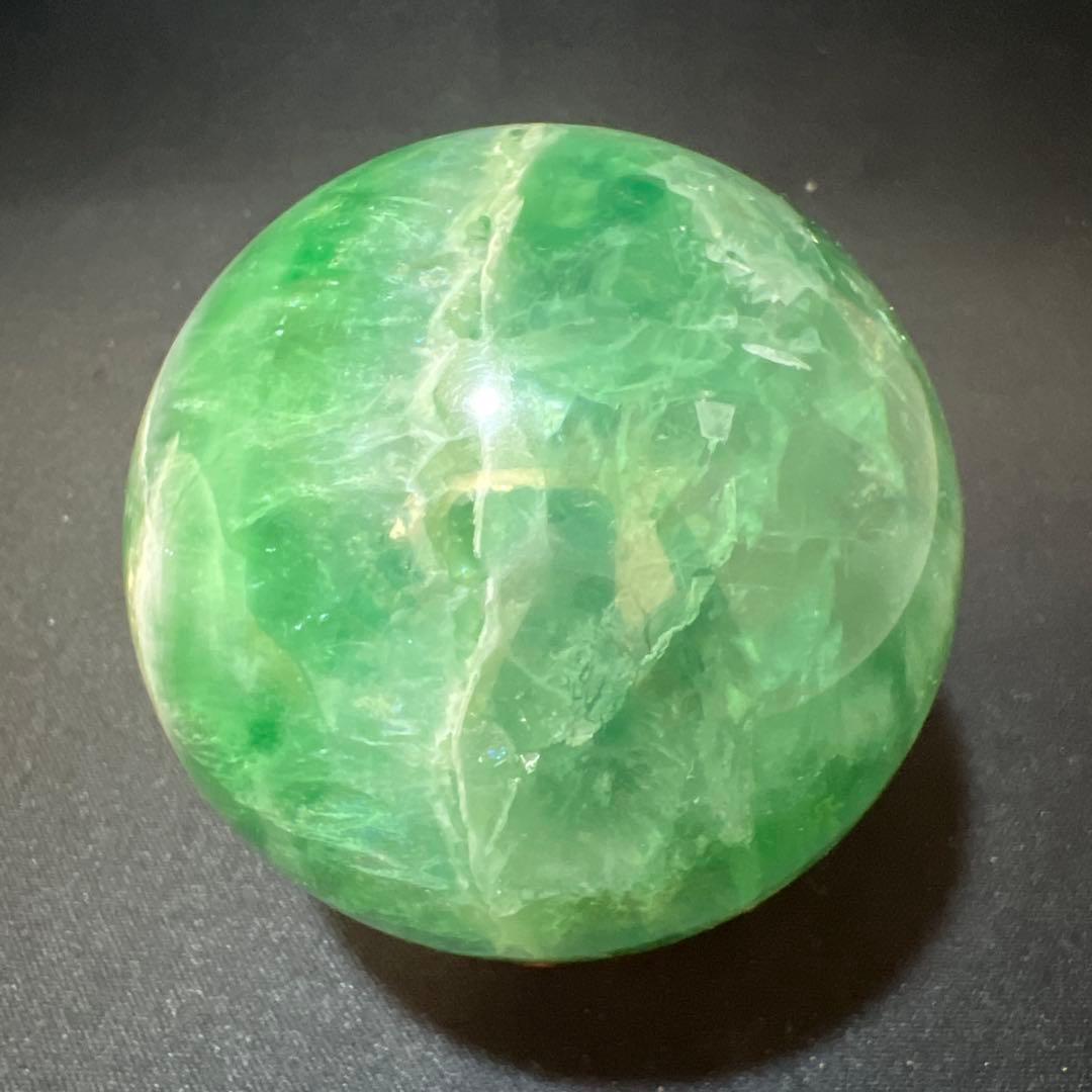 1.2kg/77mm】グリーンフローライト 共生カルサイト スフィア 丸玉