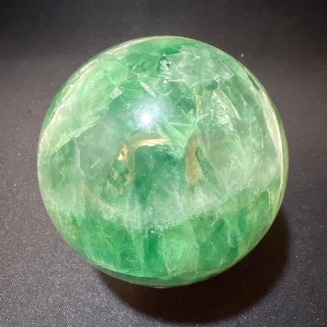 1.2kg/77mm】グリーンフローライト 共生カルサイト スフィア 丸玉