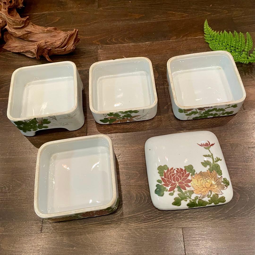 ビンテージ 金彩 菊 笹 重箱★陶磁器 古民家 骨董 粋 レトロ アンティーク