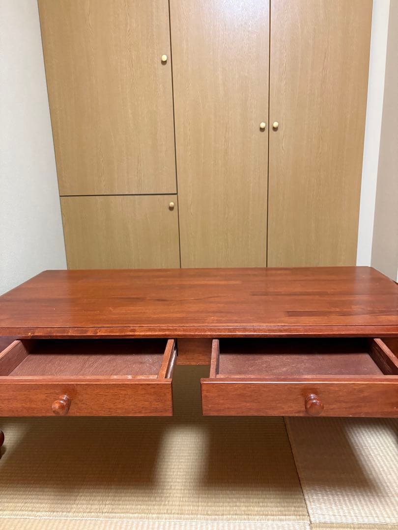 木製ローテーブル 2引き出し付き