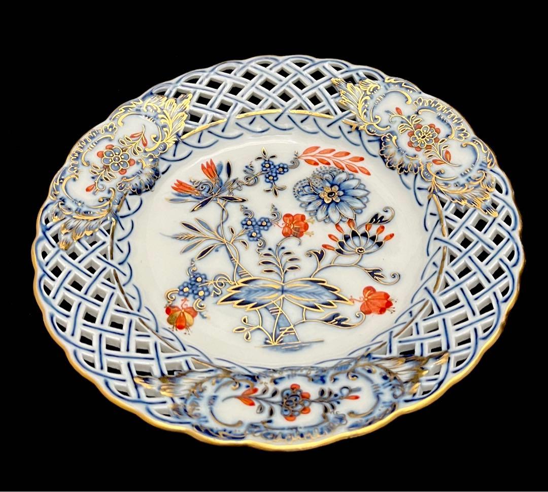 Meissen マイセン/※1級品 上級朱金装飾オニオン ピアスプレート　皿