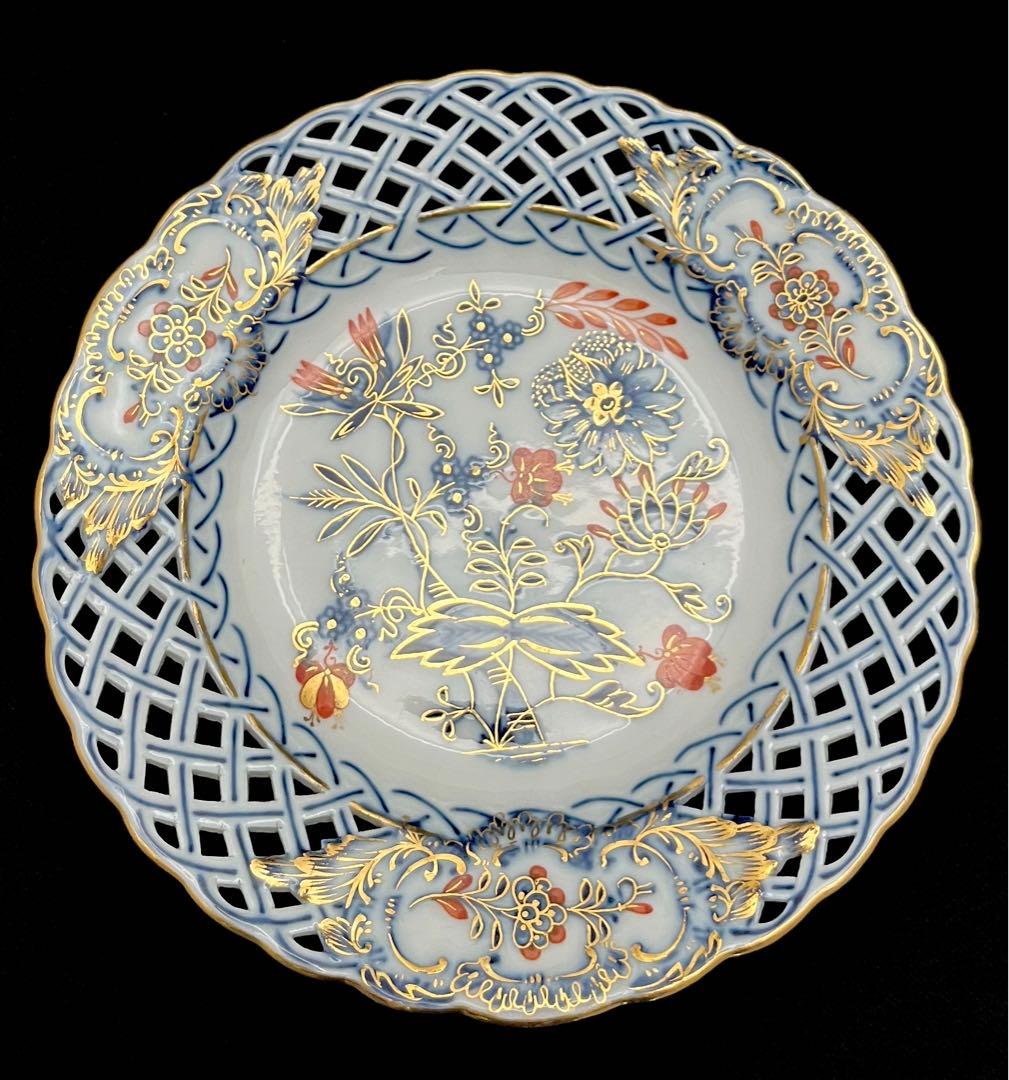 Meissen マイセン/※1級品 上級朱金装飾オニオン ピアスプレート　皿