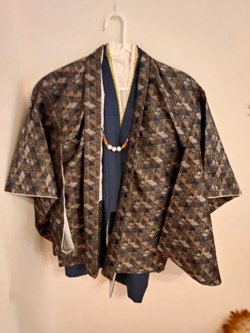 七五三 男の子用袴 三角紋様 ネイビー(青、紺)とグレー