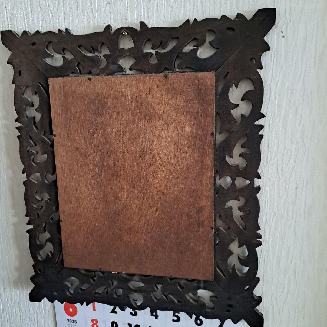 黒い彫刻入り壁掛け鏡　昭和レトロ　アンティーク　2枚セット　木製