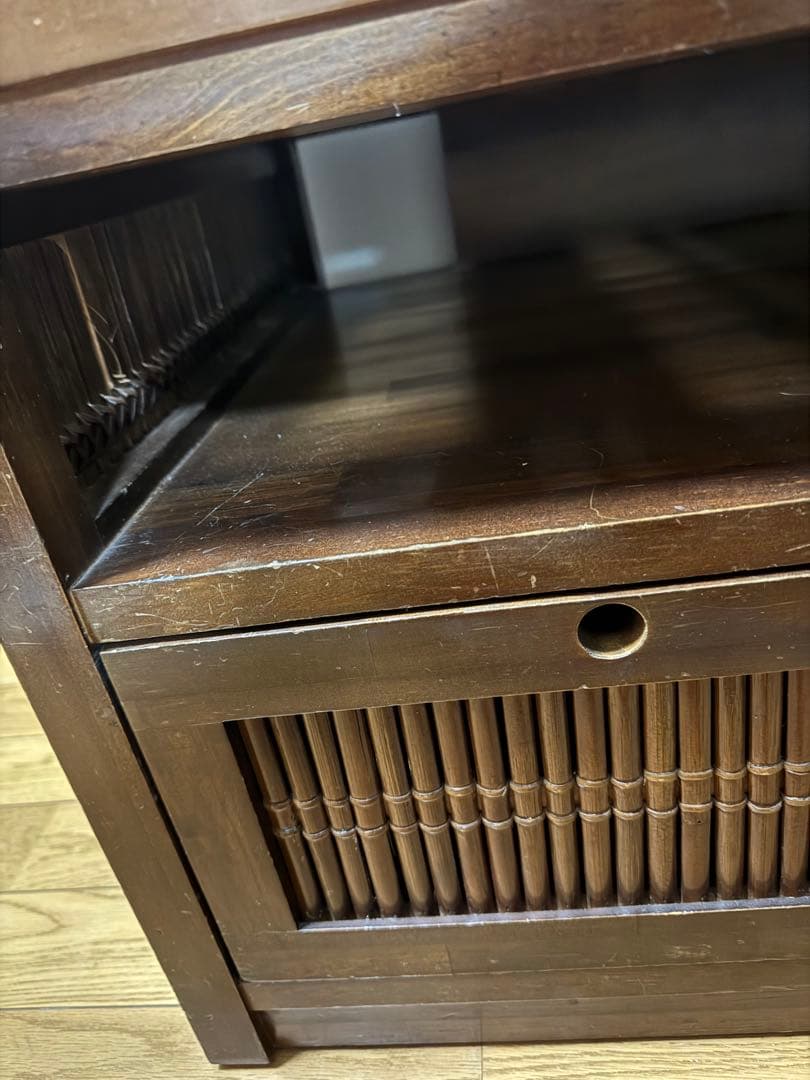 小泉産業　アジアン家具　竹細工　バンブーテレビ台　ガラス天板