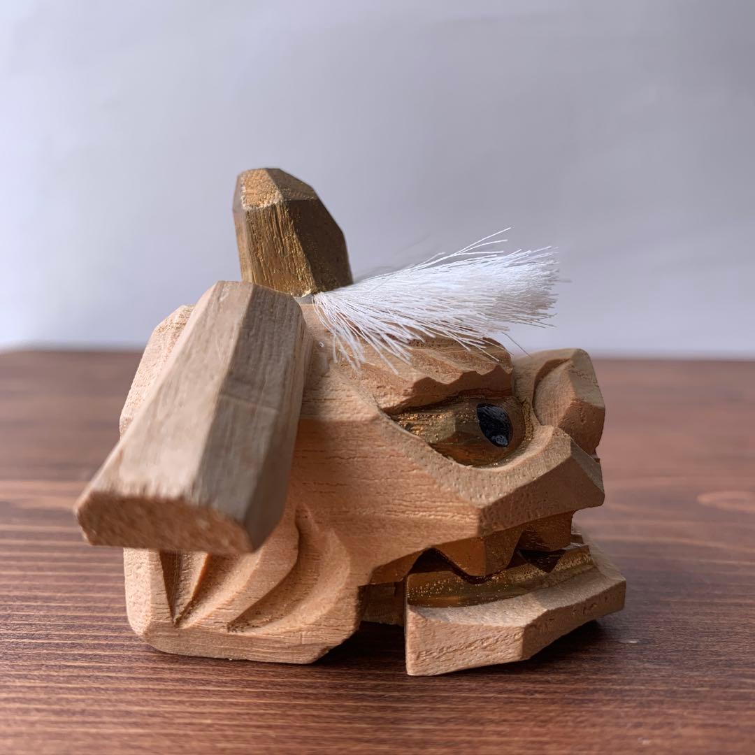木製 獅子頭 郷土玩具 白木 縁起物 魔除け 獅子舞 木彫り 一刀彫