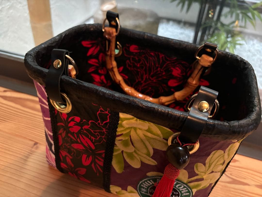 本場ハワイアン生地一閑張りバッグ