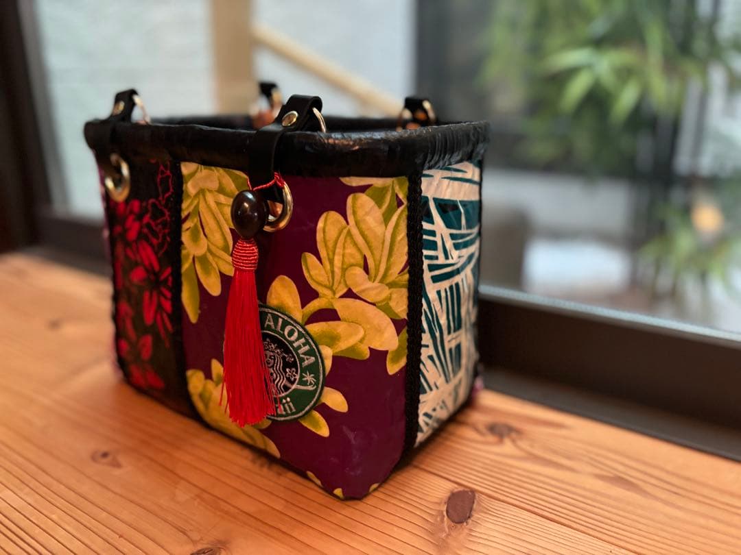 本場ハワイアン生地一閑張りバッグ