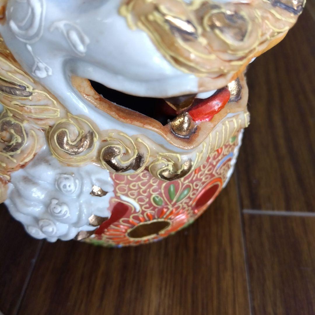 玉乗り白 獅子の置物九谷焼8100円に