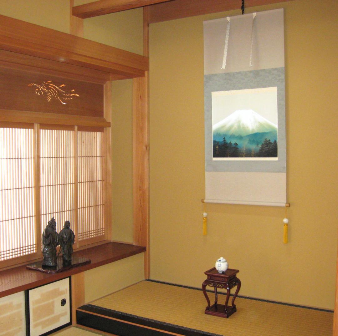 【特価軸】掛け軸 掛軸　富士◆稲垣雅彦 尺八横 (真筆・新品) 共箱・タトウ箱付