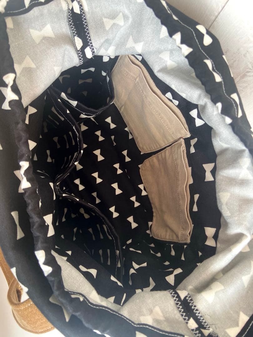 デニムリメイクバッグ　ブラウンデニム×くま