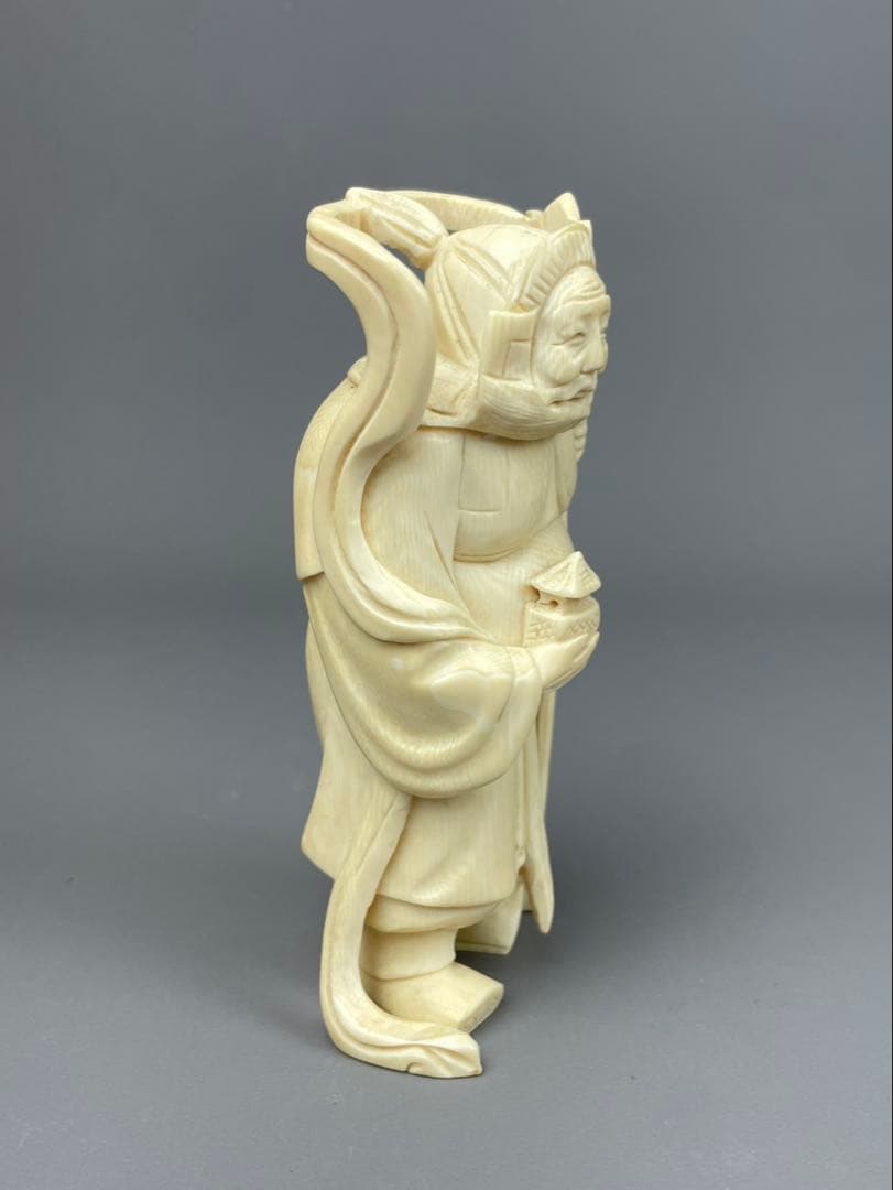 カバ牙風 芯彫 高さ約15cm 約382g 高級素材 毘沙門天 七福神 仏像