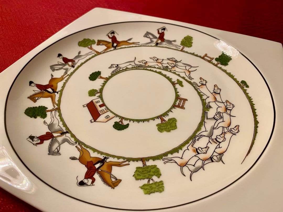 【廃盤☆希少】ウェッジウッド ハンティングシーン スクエアプレート2６cm