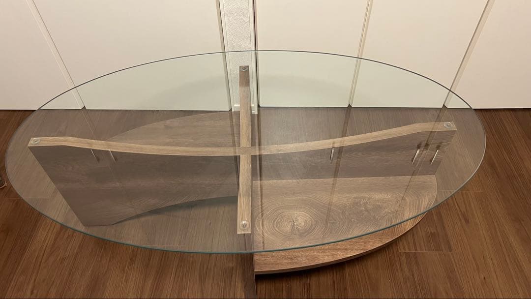 NOCE円形ガラス天板のセンターテーブル【送料込み】【組み立て不要】