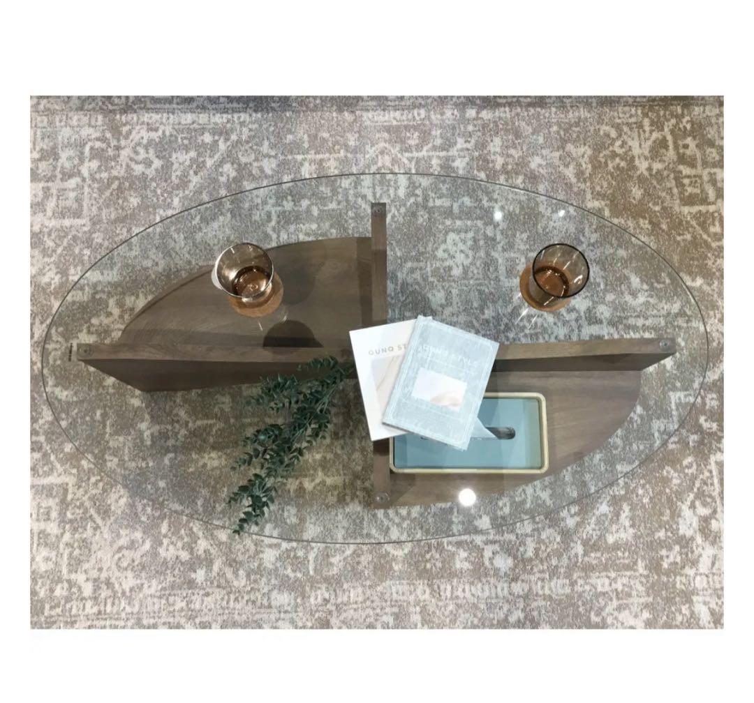 NOCE円形ガラス天板のセンターテーブル【送料込み】【組み立て不要】