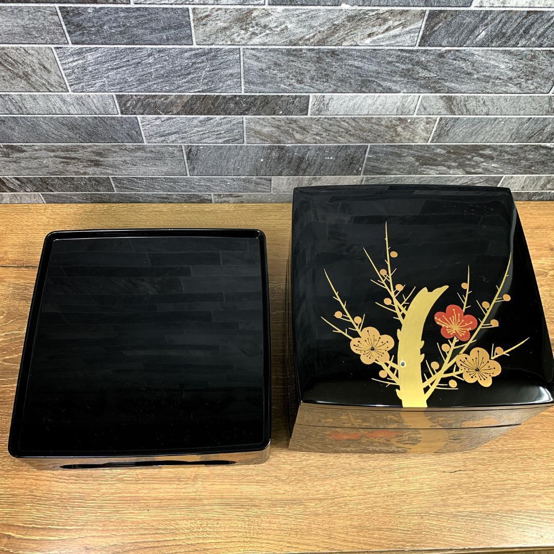 未使用 高級会津塗 台付き御重箱セット 蒔絵師 佐藤長悦作 松竹梅 螺鈿
