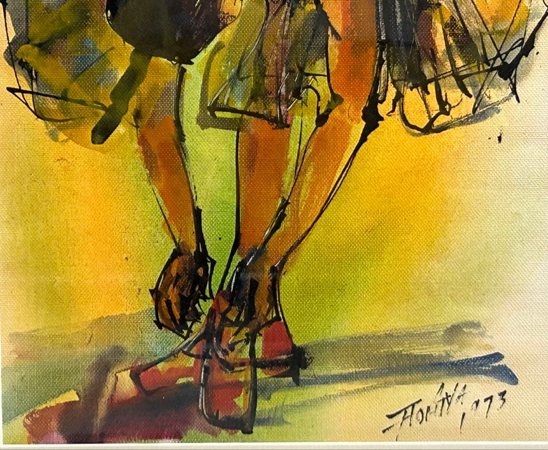 富谷十三雄作　油彩絵　舞者　直筆　額装　送料込み0825