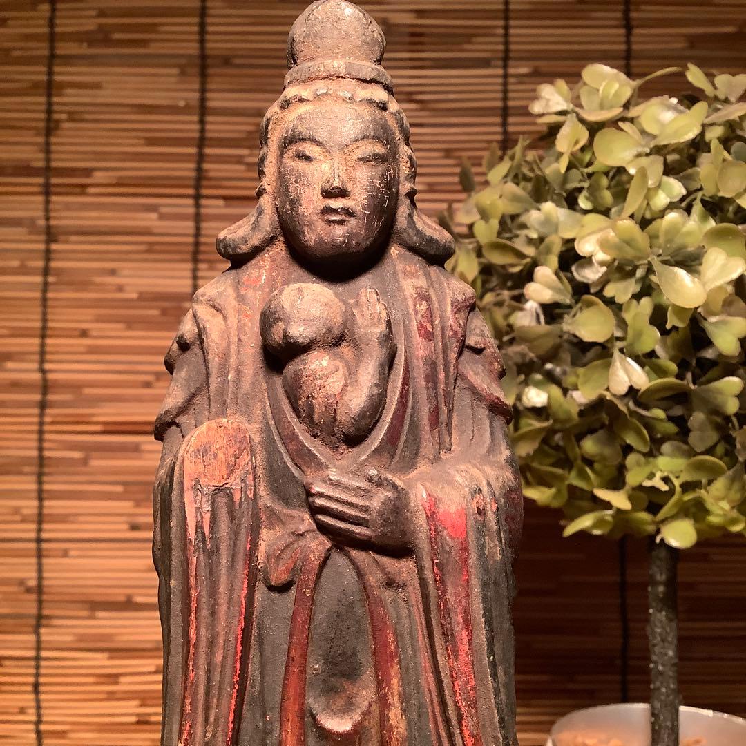 室町期「夜叉・鬼子母神」鬼子母神信仰・訶梨帝母・外護神・木彫彩色