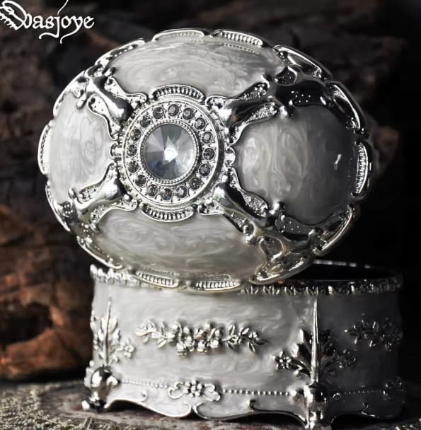 グレーの卵型アクセサリーケース 欧風　復古