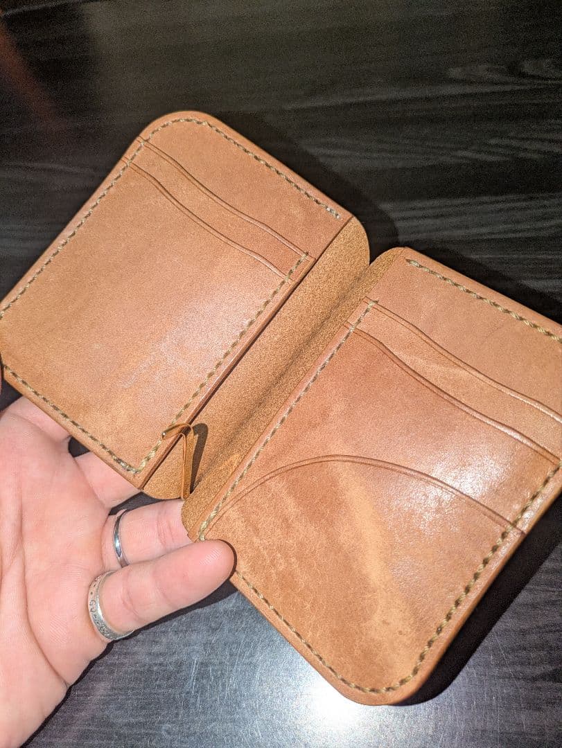 イタリアンレザー マネークリップ コンパクト財布 ハンドメイド 総手縫い