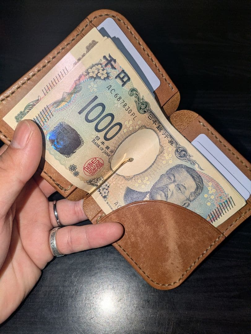 イタリアンレザー マネークリップ コンパクト財布 ハンドメイド 総手縫い